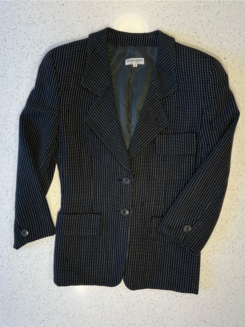 Vintage 100% Wool Giorgio Armani Black Blazer with White Pinstripes